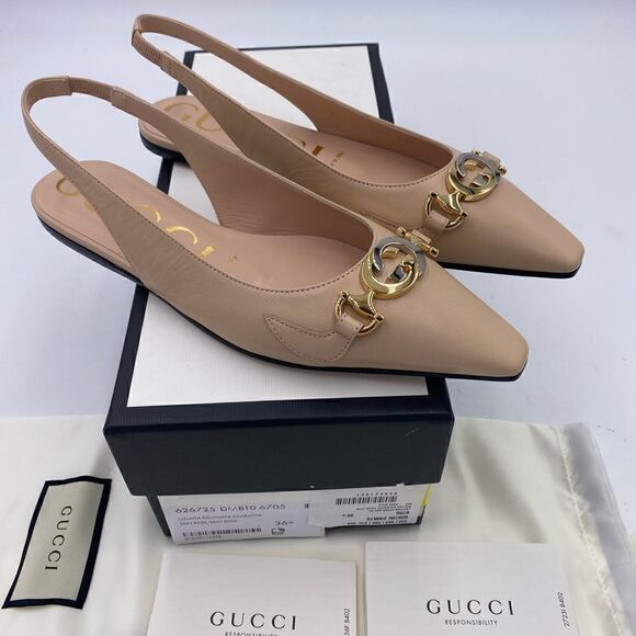 SOLD!!!!!!!    Women’s Gucci zummi GG  sling back flats size 36.5 made in Italy - Picture 1 of 9